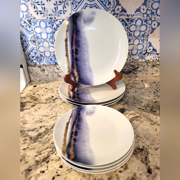 J.S. Porcelain 💙 Set of 4, 24 gold blue and white - Picture 3 of 8